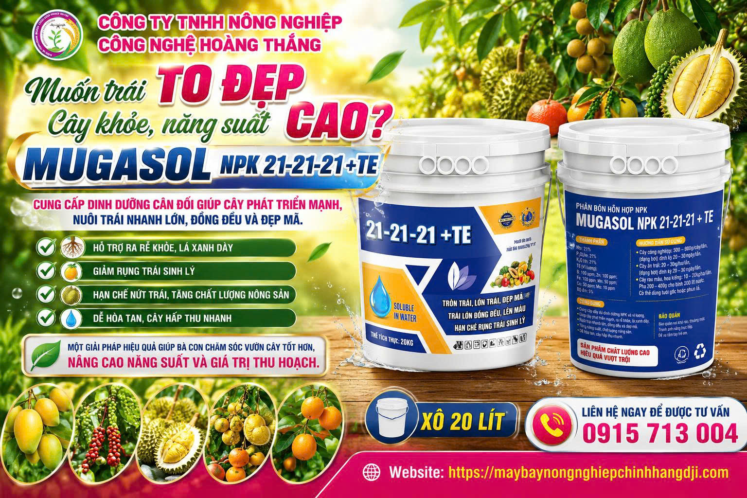 MUGASOL NPK 21-21-21+TE | Giúp Trái To Đẹp, Tăng Năng Suất