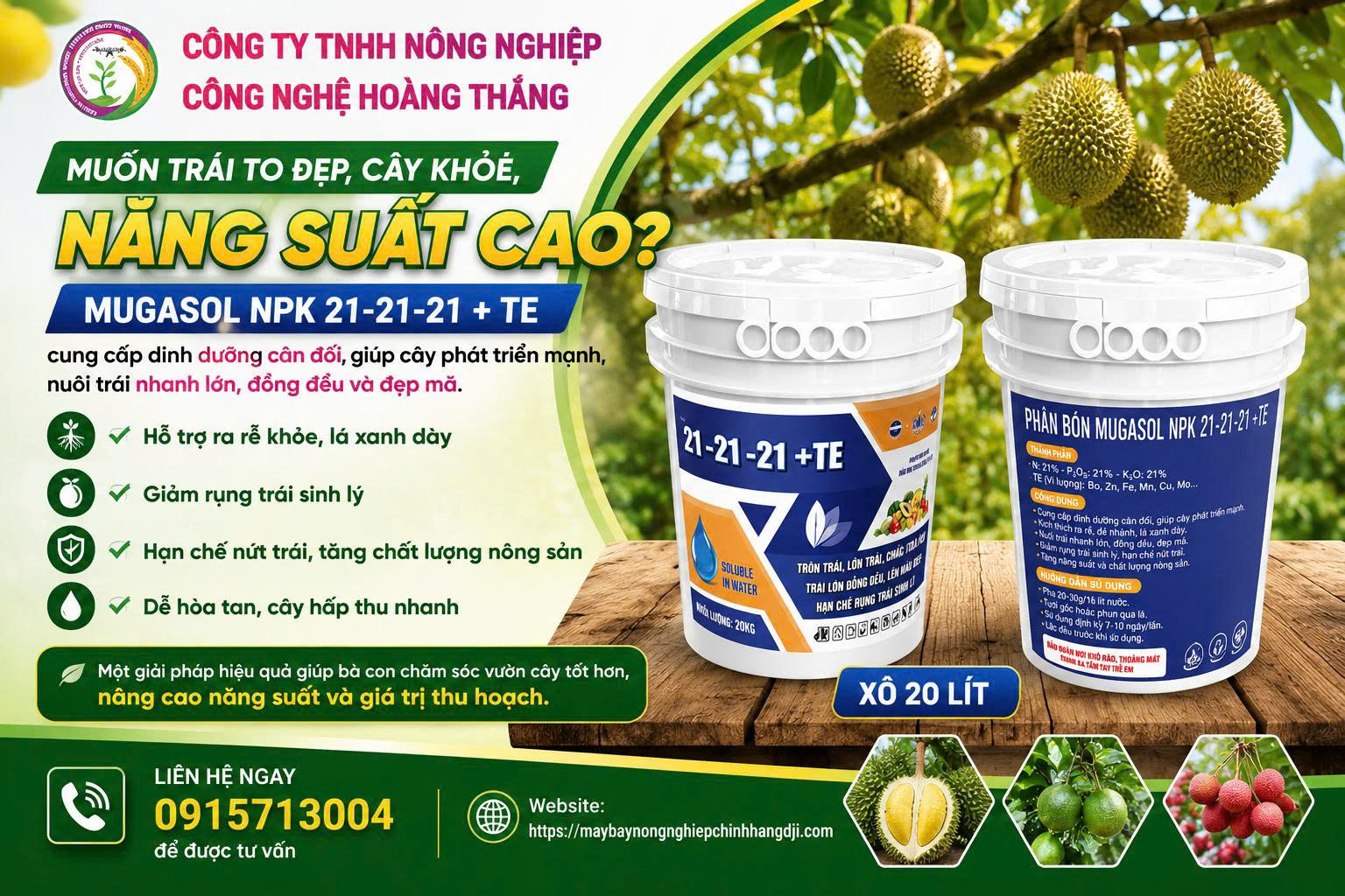 MUGASOL NPK 21-21-21+TE – Giải Pháp Giúp Trái To Đẹp, Cây Khỏe Mạnh, Nâng Cao Năng Suất